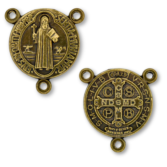 St Benedict Rosary Center  - 3/4" Round, Bronze Finish, Made in Italy * (Minimum quantity purchase is 2)