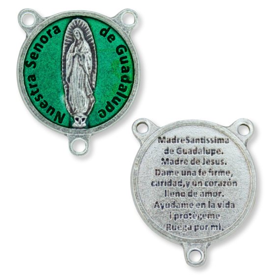 Our Lady of Guadalupe Round Centerpiece, Green Enamel - 3/4" (Spanish) (Minimum quantity purchase is 2)