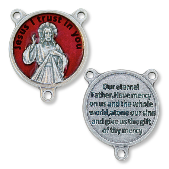 Divine Mercy Round Centerpiece - Red Enamel, 3/4"  (Minimum quantity purchase is 2)
