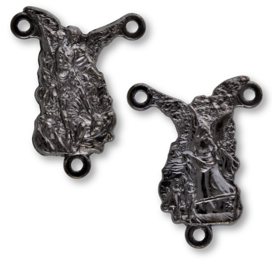 St Michael & Guardian Angel Rosary Center – 3/4" Silhouette Gunmetal, Made in Italy