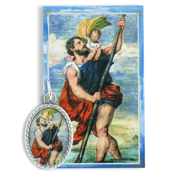 St Christopher Medal (1" Color Image) with Picture Card - Made in Italy * (Minimum quantity purchase is 2)