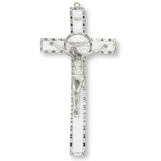 Holy Spirit Rippled-Edge Metal Wall Crucifix - 7-1/4", White Enamel   (Minimum quantity purchase is 1)