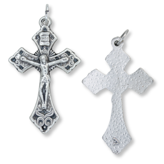 Scrollwork Flared Crucifix – 1 1/2" Silver Oxidized, Made in Italy *  (Minimum quantity purchase is 3)