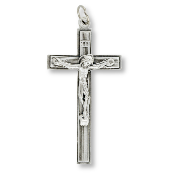 Classic Crucifix with Vertical Lines – 2" Silver Oxidized, Made in Italy *  (Minimum quantity purchase is 2)