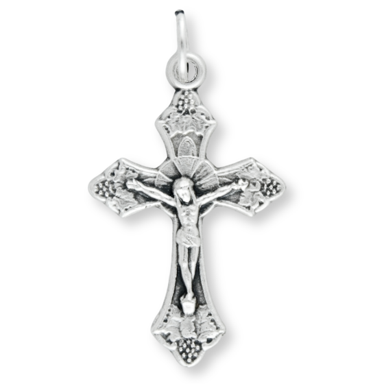 Grape and Vine Sunburst Crucifix -1 1/8" Silver Oxidized, Made in Italy  (Minimum quantity purchase is 2)