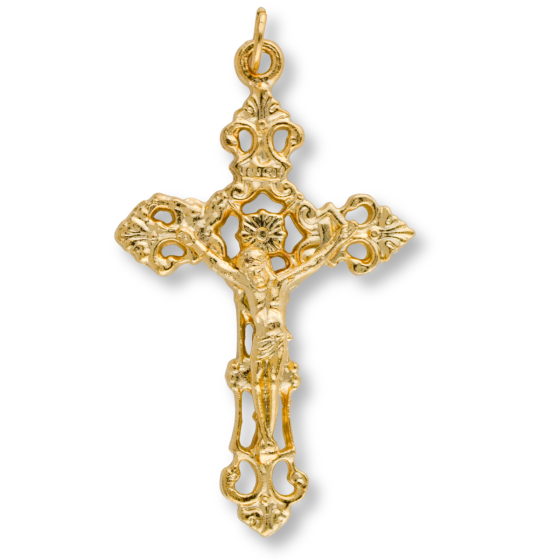 Fleur-de-Lis Crucifix – 2 1/8" Large Gold Plated Open Design, Made in Italy  (Minimum quantity purchase is 1)