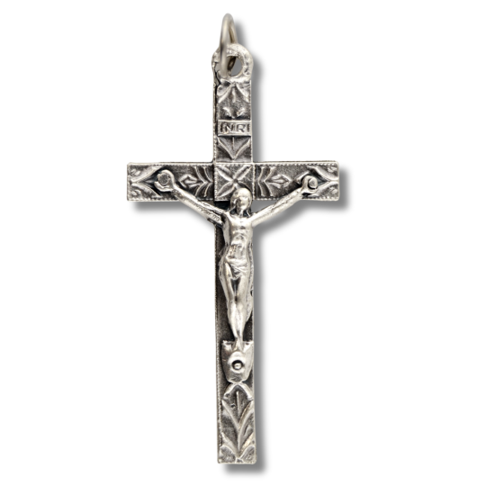 Ornate Crucifix with Botanical Engraving – 1 3/4" Silver Oxidized, Made in Italy * (Minimum quantity purchase is 2)
