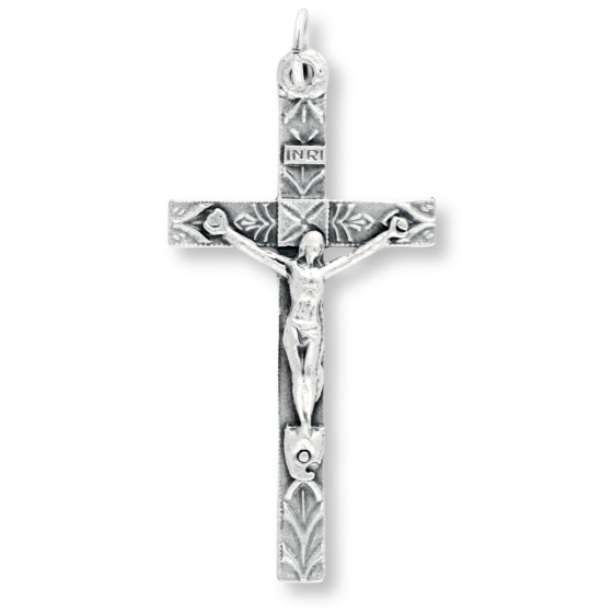 Ornate Crucifix with Botanical Engraving – 1 3/4" Silver Oxidized, Made in Italy * (Minimum quantity purchase is 3)