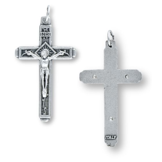 Vine Detail Crucifix - 1 1/2" Silver Oxidized, Made in Italy *  (Minimum quantity purchase is 3)