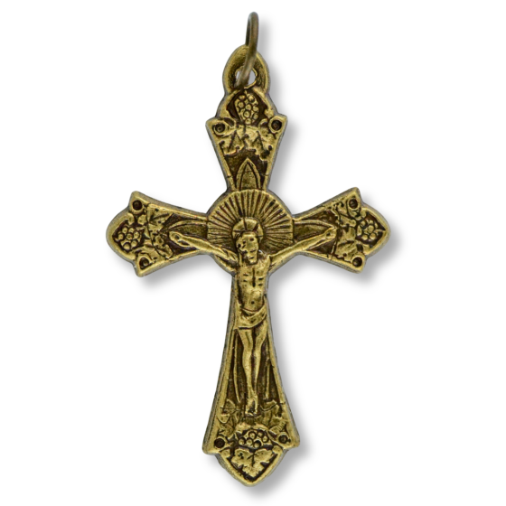 Grape and Vine Sunburst Crucifix -1 1/2" Bronze Plated, Made in Italy *  (Minimum quantity purchase is 2)