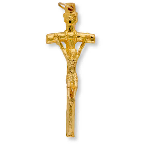 Papal Crucifix - 2 1/4" Gold Plated, Made in Italy * 