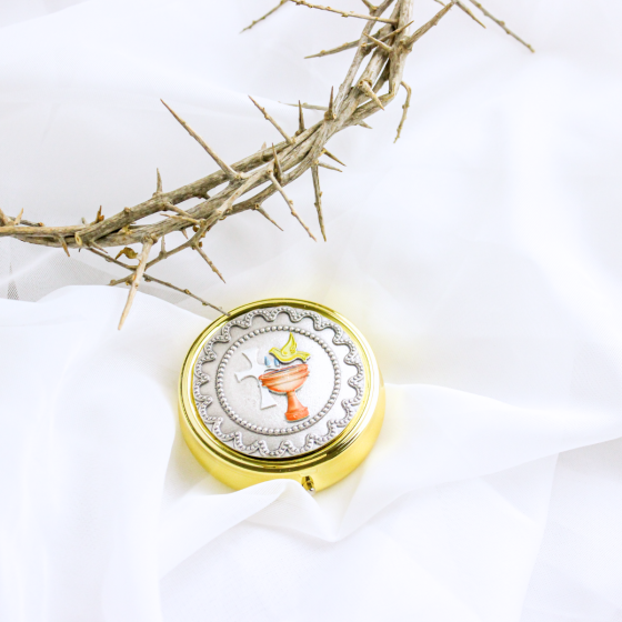 Baptism Pyx / Rosary Case – 2-1/4", Multicolor Enamel & Two-Tone (Minimum quantity purchase is 1)