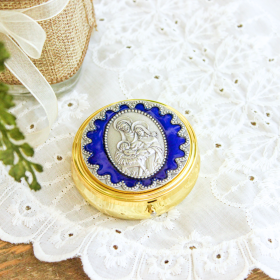 Holy Family Pyx / Rosary Case - 2-1/4", Blue & Two-Tone  (Minimum quantity purchase is 1)
