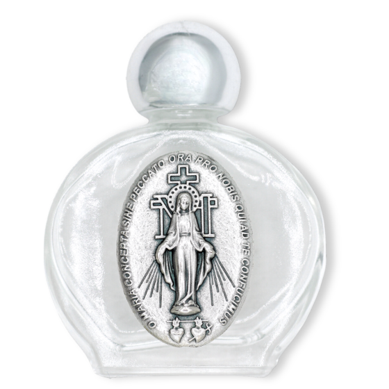 Miraculous Medal Glass Holy Water Bottle - 1.5 oz Travel Size, Made in Italy  * (Minimum quantity purchase is 1)