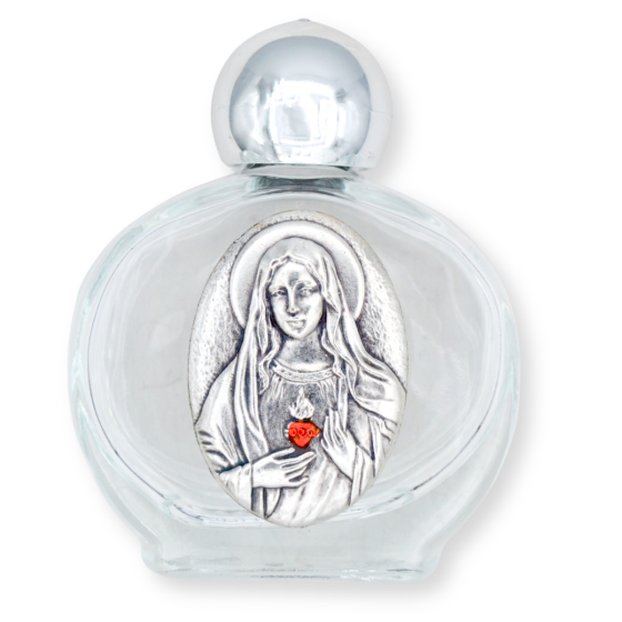  Immaculate Heart of Mary Glass Holy Water Bottle - 1.5 oz Travel Size, Made in Italy *  (Minimum quantity purchase is 1)