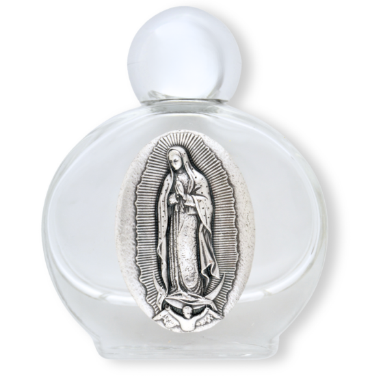 Our Lady of Guadalupe Glass Holy Water Bottle - 1.5 oz Travel Size, Made in Italy  *  (Minimum quantity purchase is 1)