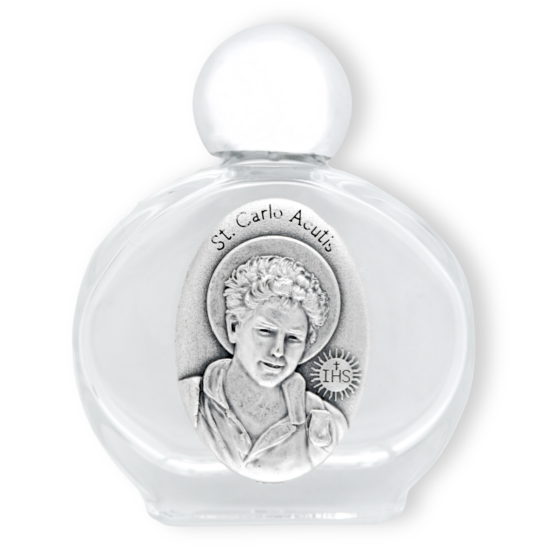 St Carlo Acutis Glass Holy Water Bottle - 1.5 oz Travel Size, Made in Italy * (Minimum quantity purchase is 1)