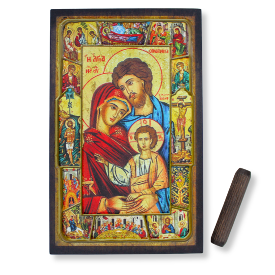 Holy Family Byzantine Icon - 5.75" Wood with Gold Leaf Finish, Made in Italy   (Minimum quantity purchase is 1)  