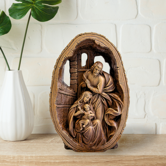 Carved Holy Family Statue – 11" Wood Style Resin, Joseph’s Studio