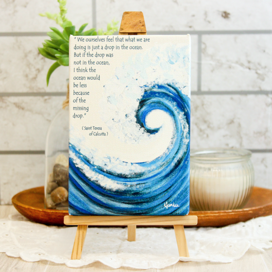 Mother Teresa “Drop in the Ocean” Quote Canvas & Easel – Catholic Art 8.75" x 4.75" - Closeout Sale  *  (Minimum quantity purchase is 1)