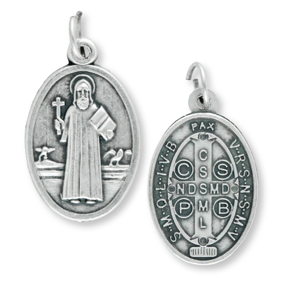 St Benedict Medal – 1" Oval Silver Oxidized, Made in Italy  * (Minimum quantity purchase is 3)