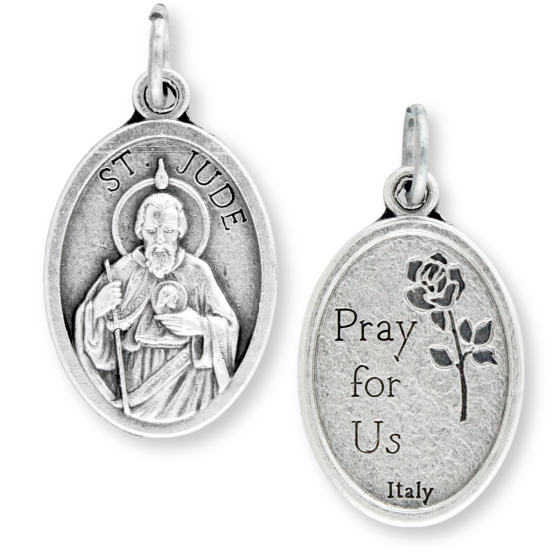St Jude Medal - 1" Silver Oxidized, Made in Italy   (Minimum quantity purchase is 2)
