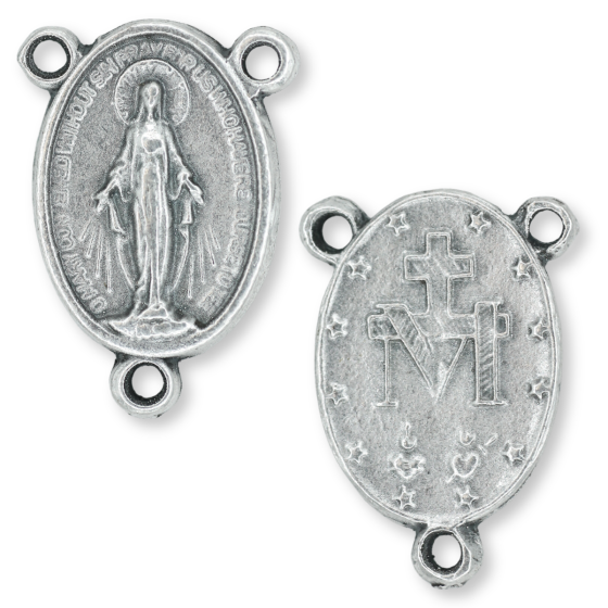 Miraculous Medal Rosary Center - 3/4" Antique Silver Finish, Made in Italy - Read Description  (Minimum quantity purchase is 2)