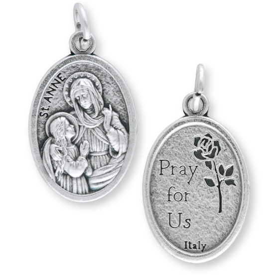 St Anne Medal (Pray for Us) - 1" Silver Oxidized, Made in Italy * (Minimum quantity purchase is 3)