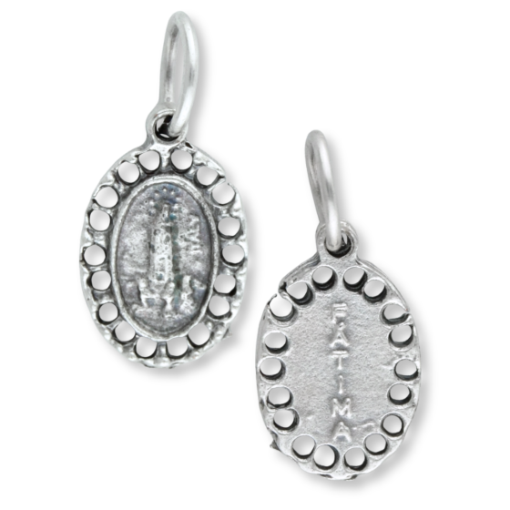 Our Lady of Fatima Medal - 1/2" Open Border Design Silver Oxidized, Made in Italy * (Minimum quantity purchase is 3)