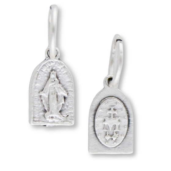 Miraculous Medal - 3/8" Arched Silver Oxidized, Made in Italy *  (Minimum quantity purchase is 5)