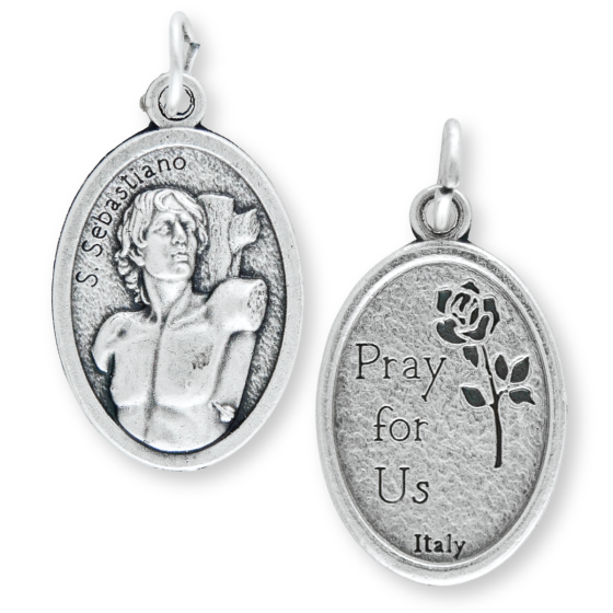 St Sebastian Medal - 1" Silver Oxidized, Made in Italy  (Minimum quantity purchase is 3)
