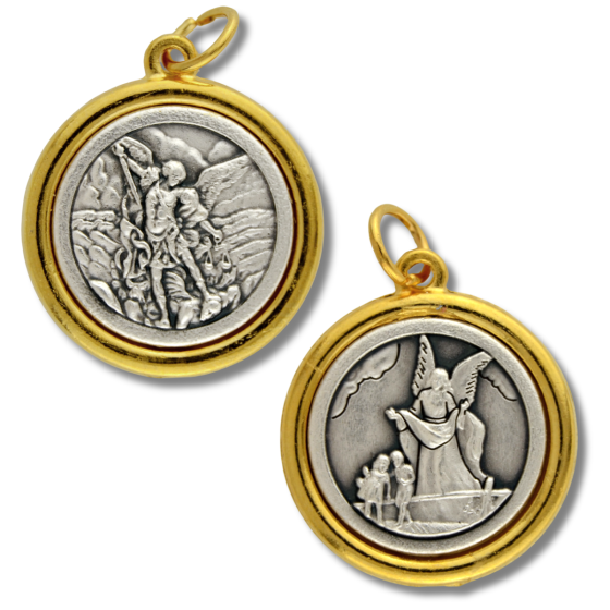  Two-Toned St Michael / Guardian Angel Medal  - 1 Inch  (Minimum quantity purchase is 2)