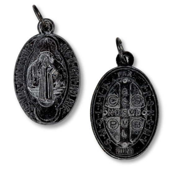 St Benedict Medal (Catholic Protection) – 3/4" Oval Gunmetal, Made in Italy * (Minimum quantity purchase is 2)
