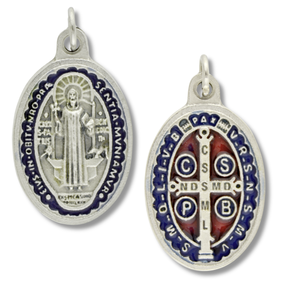  St Benedict Two-Sided Medal with Red and Blue Accents - 15/16"    (Minimum quantity purchase is 1)