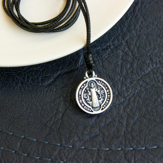 St Benedict Pendant Necklace on Black Cord - 30"  (Minimum quantity purchase is 1)