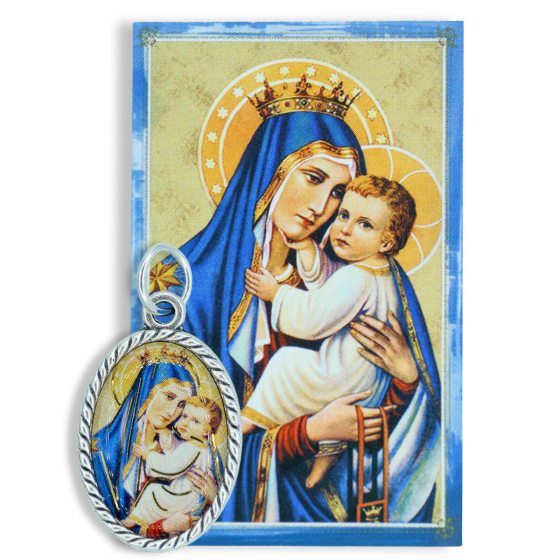Brown Scapular Medal (1" Color Image) with Picture Card - Made in Italy  (Minimum quantity purchase is 1)
