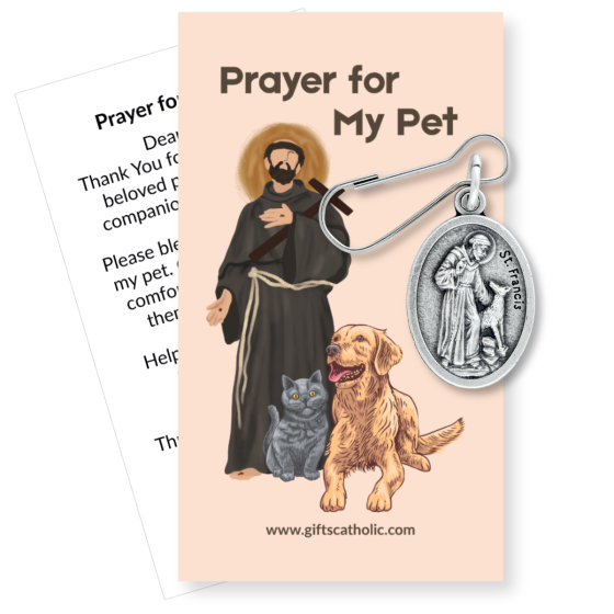 St Francis Pet Medal for Collar with Prayer Card – Catholic Pet Blessing Gift  *  (Minimum quantity purchase is 1)