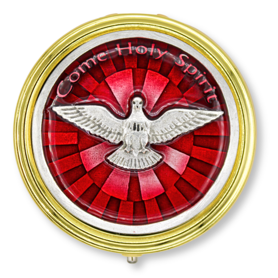 "Come Holy Spirit" Dove Pyx / Rosary Case - 2.25", Red & Two-Tone  *  (Minimum quantity purchase is 1)