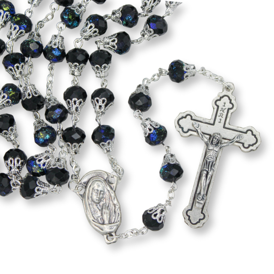 AB Black Capped Bead Linked Rosary - 26"   (Minimum quantity purchase is 1)