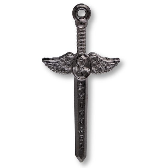 St Michael Winged Sword Rosary Cross – 2" Gunmetal, Made in Italy