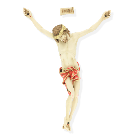 Jesus Corpus for Crucifix – 9 1/2" Full Color Resin with Red Garment & INRI, Made in Italy * (Minimum quantity purchase is 1)