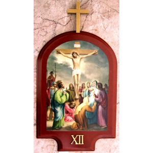 Stations of the Cross Set in Color – 10" Cherry Wood, Made in Italy  (Minimum quantity to purchase is 1)