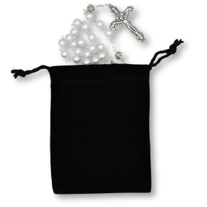 Black Velvet Rosary Pouch - 4" x 5.5" Drawstring Velour Rosary Bag * (Minimum quantity purchase is 3)
