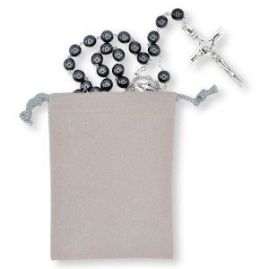 Gray Velvet Rosary Pouch - 4" x 5.5" Drawstring Velour Rosary Bag (Minimum quantity purchase is 1)