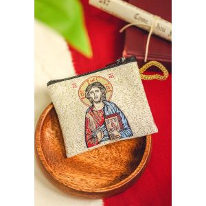  Christ the Teacher Full Color  Rosary Pouch with Gold Accents - 2.5 x 3"   (Minimum quantity purchase is 1)