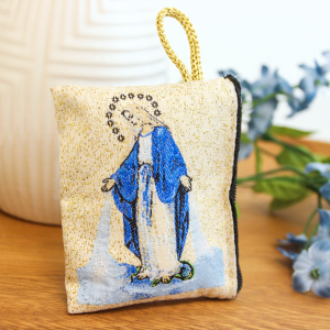  Our Lady of Grace Full Color Zipper Rosary Pouch with Gold Accents - 2.5" x 3"  (Minimum quantity purchase is 1)
