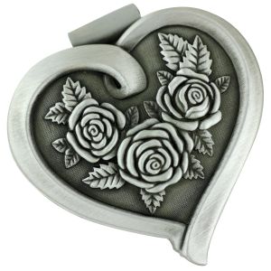  Heart Shaped Metal Rosary Box with Floral Relief  * (Minimum quantity purchase is 1)