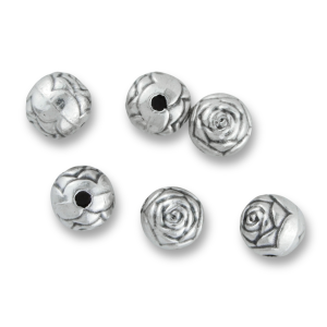 Rosebud Rosary Beads (Pack of 12) – 6mm Silver Oxidized, Made in Italy  * (Minimum quantity purchase is 1) 