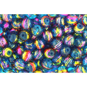    Accented Glass Beads - Blue / Fuchsia / Gold - 8mm - pkg 60    (Minimum quantity purchase is 1)