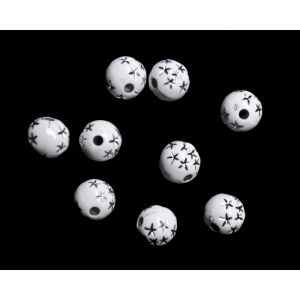    White Star Spangled Plastic Beads, 8 mm round- 60 beads   (Minimum quantity purchase is 1)